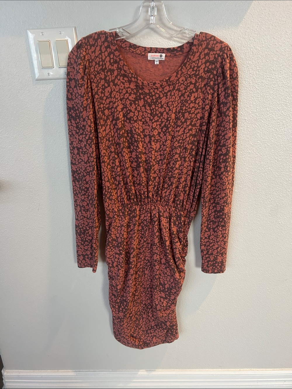 Sundry Rust Floral Long Sleeve Gathered Waist Dress